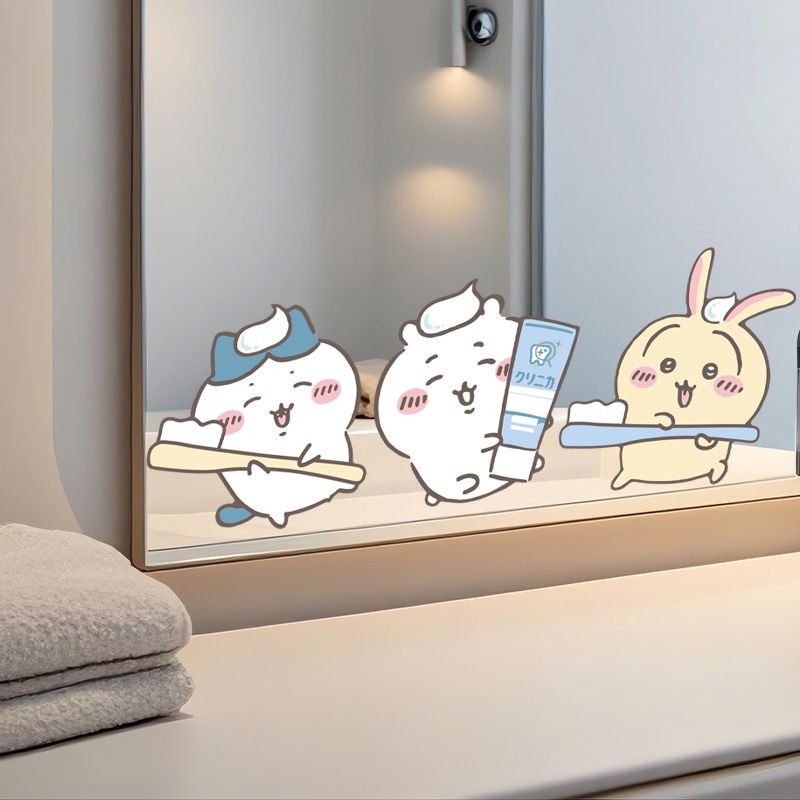 Home Edit Bathroom - Autocollants miroir Chiikawa tendance, adhésion forte,