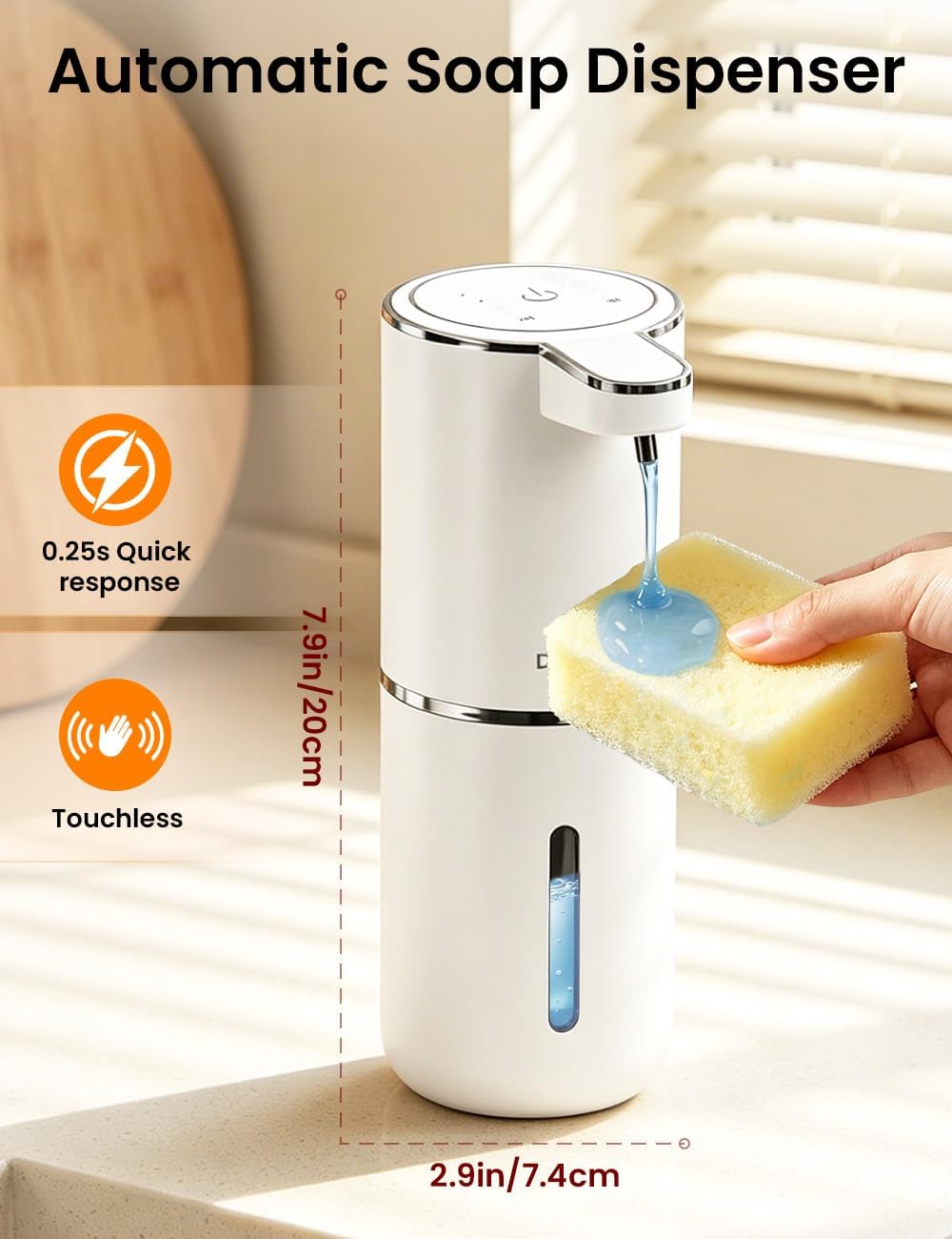 Soap Dispenser Pump - Capacité de 380 ml, affichage lumineux,