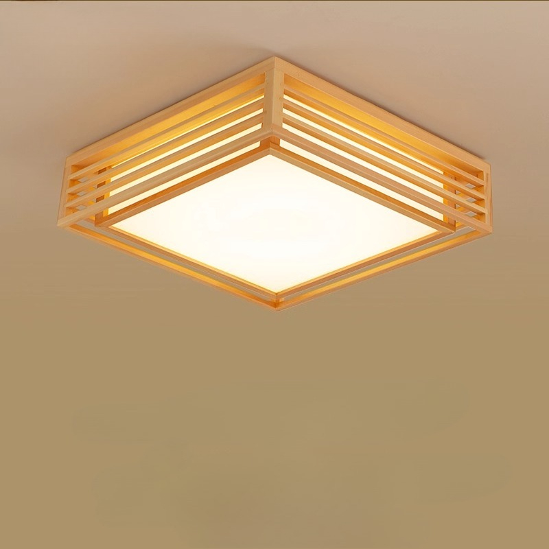 Plafonnier LED carré en bois a - Japanese Home Bathroom Design avis et prix