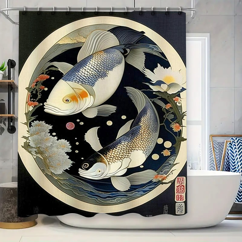 Rideau de douche imprimé poiss - Japanese Home Bathroom Design avis et prix